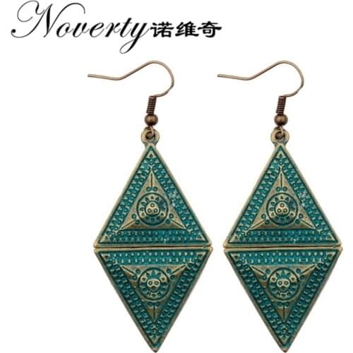 New Fashion 1 Pair 50mm Retro Patina Plated Zinc Alloy Green Triangle Earrings for Womens Fashion Jewelry Gifts Date and Party