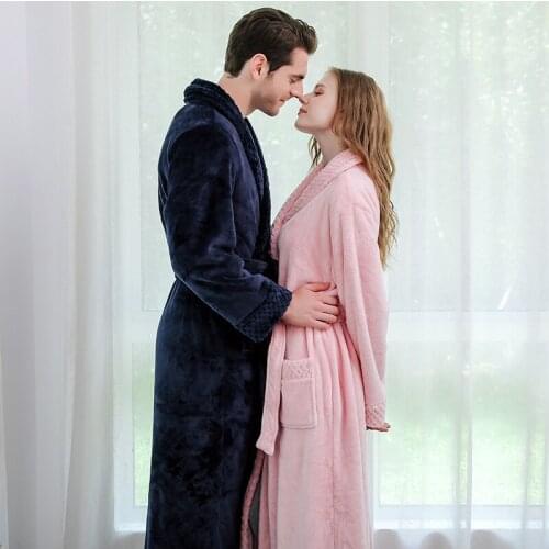 New Women Men Winter Thick Warm Flannel Kimono Long Gown Bathrobe Lovers Couple Nightgown Bath Robe Lingerie Sleepwear Nightwear