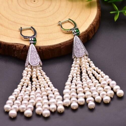 Original Natural Pearl Tassel Drop Earrings Rhinestone Crystal Handmade Fringe Earring for Women Wedding Party Jewelry Gifts New