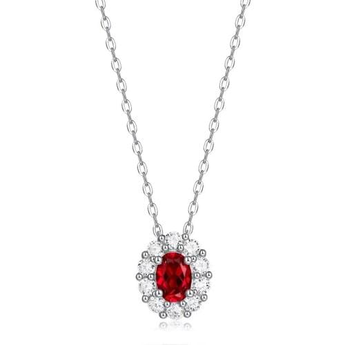 Trendy 925 Sterling Silver Lab Grown Ruby Pendant Necklace for Women Fine S925 Jewelry Ruby Gem Charm Necklace Birthday Gift