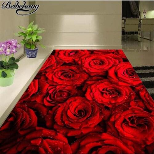 Beibehang Custom flooring 3d romantic red rose flower living room bedroom shopping mall 3D flooring tiles decorative painting