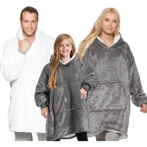 Family three pajamas set solid parent-child clothing Winter home warm lamb wool blanket mink fleece hooded sweater sleepwear