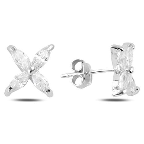 Silver 925 Sterling Flower Zircon Stone Earrings