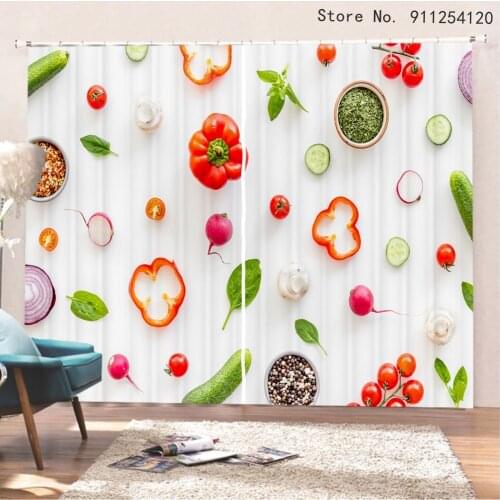 Blackout Window Drapes Ins Fashion Kitchen Bedroom Living Room Curtain 3d Fresh Vegetables Lemon Print Window Drapes Home Decor