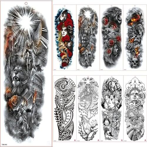 Large Arm Sleeve Tattoo Waterproof Temporary Tattoo Sticker Ancient Roman Warrior Rose Full Flower Tatoo Body Art Tattoo Girl