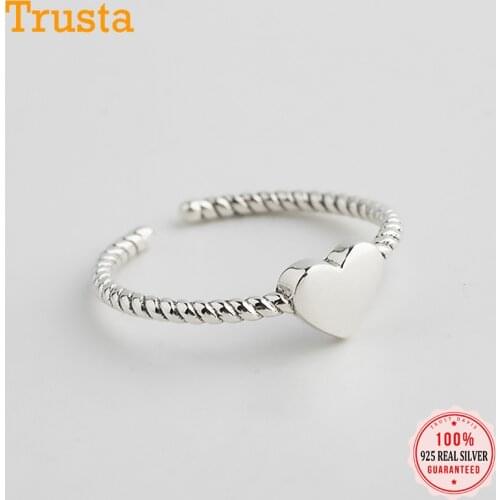 Trustdavis Real 925 Sterling Silver Minimalist Sweet INS Twist Heart Opening Ring For Women Wedding Birthday Jewelry Gift DA1641