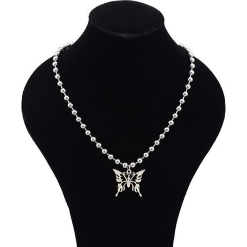 Unisex Stainless Steel Chain Necklace Hollow Butterfly Pendant Punk Rock Choker Hip Hop Couple Gift Sweater Necklaces Jewelry