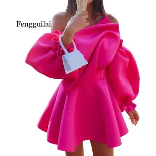 Party Dress Mini Sexy Pleated Puff Sleeve One Shoulder Spaghetti Strap Women Backless Clubwear dress