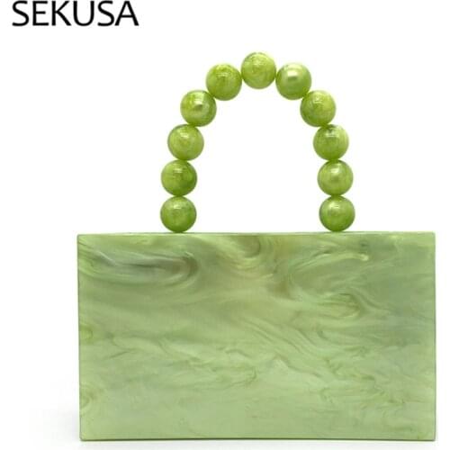 Green Beaded Eevening Bags Acrylic Flap Design Chain Shoulde Handbags 2021 New Party Dinner Wedding Purse