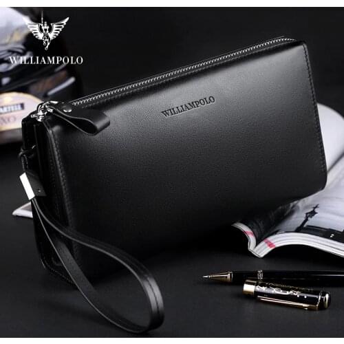 WilliamPOLO 2019 All-match Mens Genuine Leather Clutch Wallet Large Rooms for Phone Cash Cases Clear Design Anti-theft Wristlet