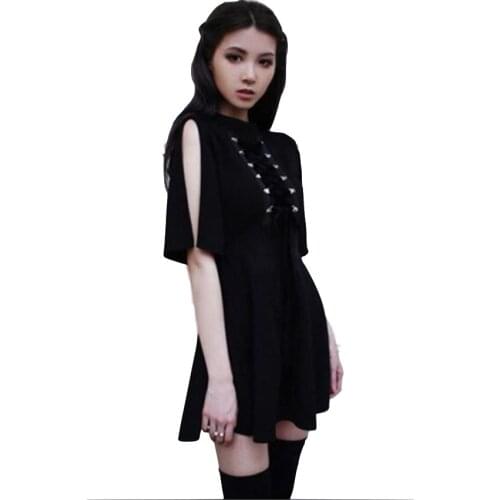 Ribbon Decorated Gothic Women Black Skirt Japanese Harajuku Punk Cross Straps Tie Slim A Line Skirt DW976