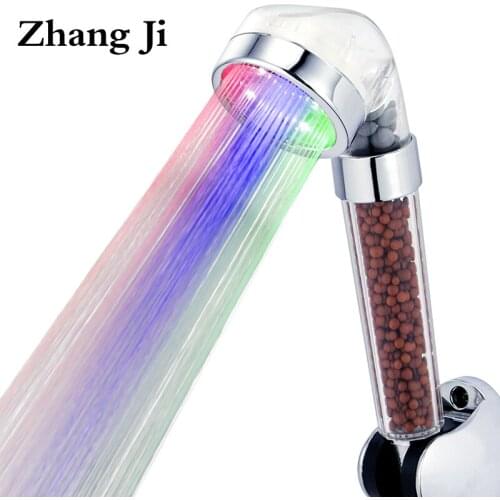 Zhang Ji 210x63 mm 3 Colors LED SPA Shower Head Temperature Sensor Anion Filter Water Flow Generator Spray Nozzle Showerhead