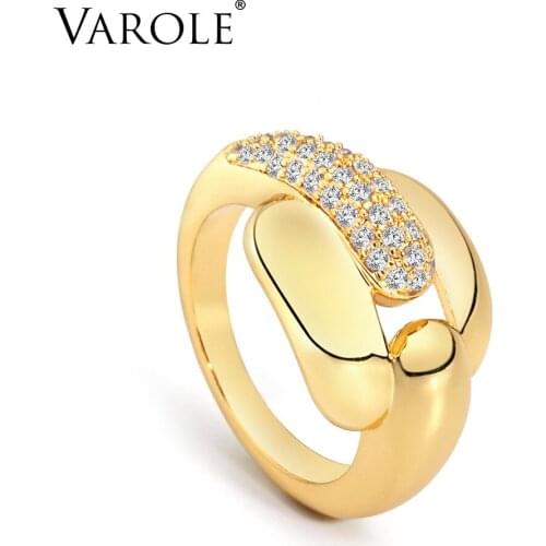VAROLE Simple Design Ring Gold Color Female with Crystal Lady Finger Rings For Women Fashion Jewelry Dropshipping