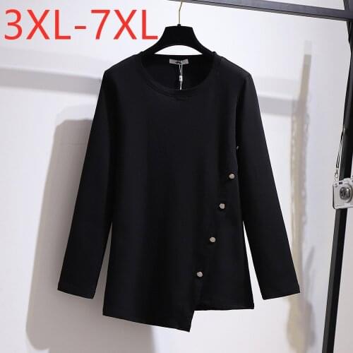 New 2020 autumn winter plus size tops for women large long sleeve casual loose button black cotton T-shirt 3XL 4XL 5XL 6XL 7XL