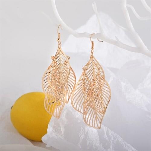 1 Pair Earrings Leaf Design Fashion Simple Multi-layered Leaves Openwork Earring For Women Party Wedding Jewelry Gift