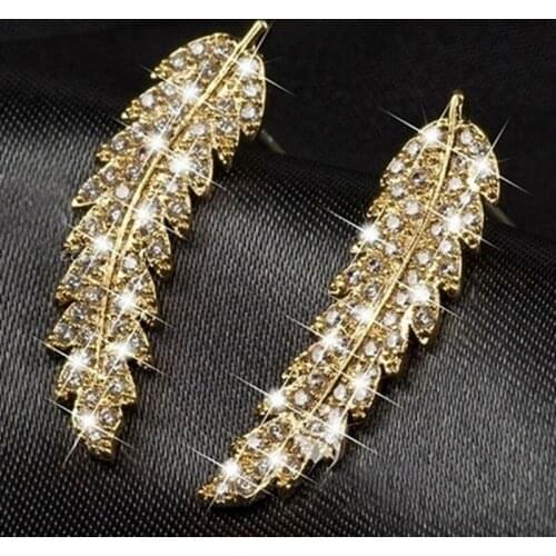 Feather Crystal Earrings Luxury Brand Wedding Party Jewelry for Women Ear Decoration 2021 Leaves Shape Gorgeous Earrings Sexy