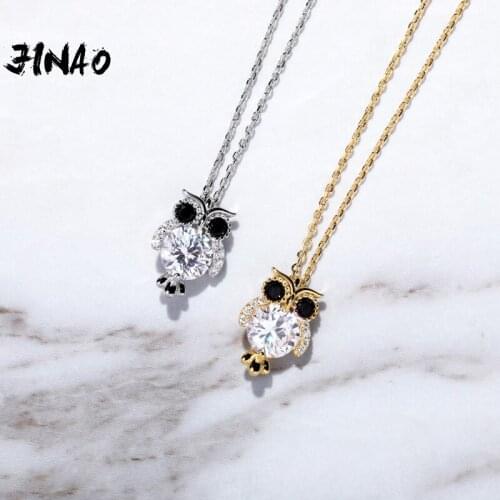 JINAO Hip Hop Women Pendant 925 Sterling Silver Glittering Owl Pendant High Quality Ice 3A Crystal Zircon Necklace Fashion Charm