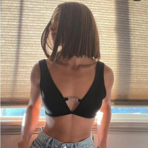 2021 New Summer Women Sexy V-neck Tanks Crop Top Solid Color Fashion Vest Tops Backless Short Tank Top Exposed Navel Camis