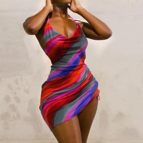 2021 Fashion Sexy Backless Summer Women Mini Dress Bodycon Elegant Spaghetti Strap Draped Dresses Sleeveless Clothing