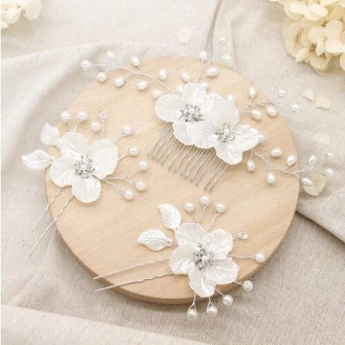1 set White Pearl Flower Hair pins Combs Bride Hair Accessories Wedding Prom Flower Hair Combs For Bride Ladies Hair Combs