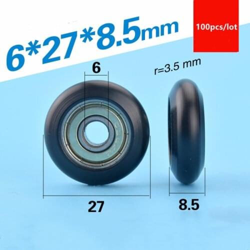 100pcs circular arc plastic coated bearing 626ZZ 626 6*27*8.5mm POM nylon pulley roller aluminium profile track wheel 3D printer