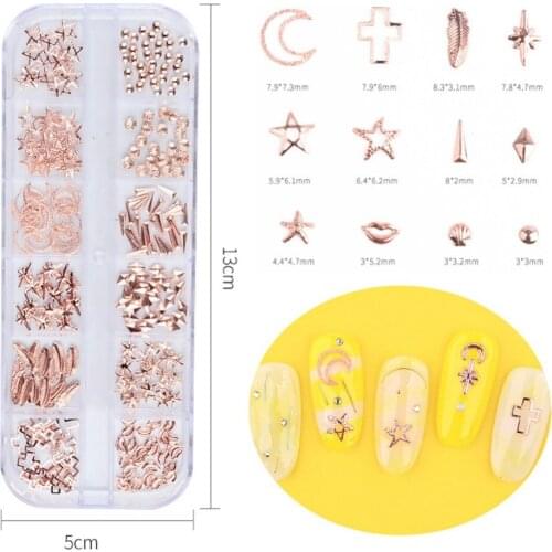 12 Grids/Set Golden Rose Rivet Dust Nail Decorations DIY Cool Decor Accessory for 3D Nail Art Manicure Rhinestones 2018 Japanese