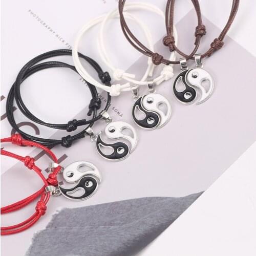 2 Pcs/lots Couple Bracelet Yin Yang Chinese Style Vintage Bracelet Black White Red Rope Adjustable Hand Jewelry Bracelets