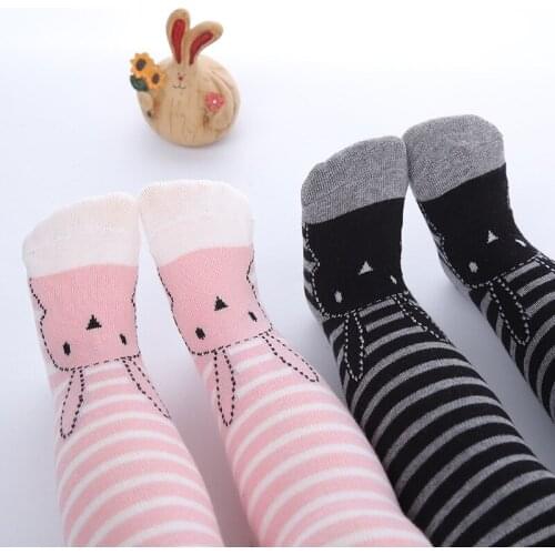 2psc/lot Spring Autumn Pure Cotton Cartoon Baby Pantyhose Strip Rabbit Printing Lovely Real Picture Girl Baby Stocking