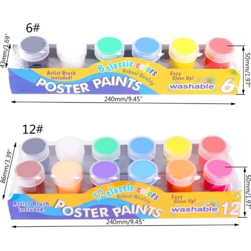 20ml 12 Bright Colors Washable Gouache Paint for Kids School Finger Paint 4X7E