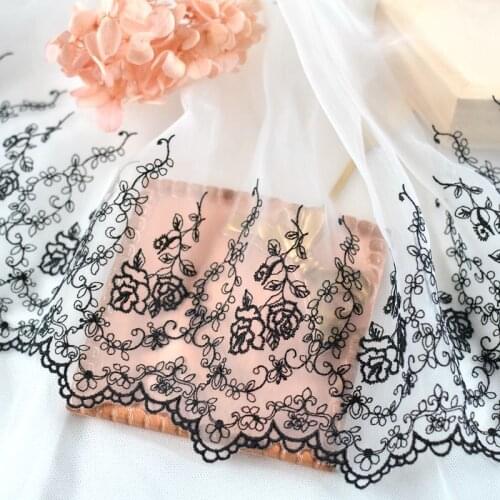 3meter/lot 20cm Width Good Quality Rose Flowers Embroidery Mesh Black Veils Lace Trim Very Beautiful Sexy Appliques W184