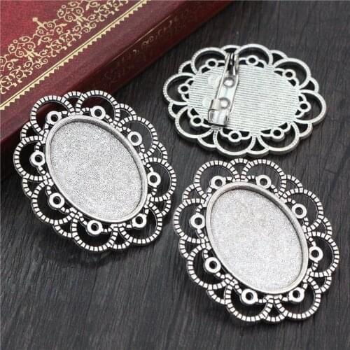 5pcs 18x25mm Inner Size Antique Silver Plated Brooch Pin Classic Style Cameo Cabochon Base Setting (C2-05)