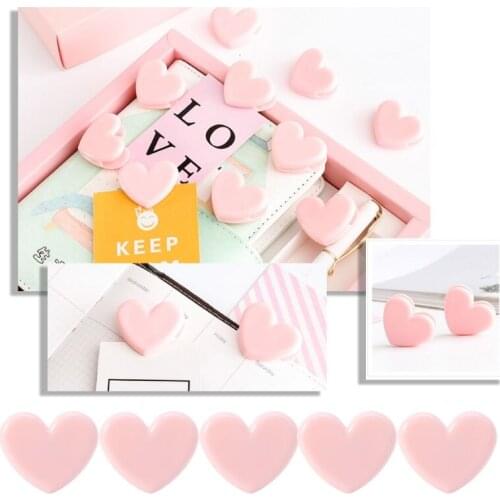 5Pcs Heart Shape Pink File Binder Clip Notes Letter Paper School Office Supplies