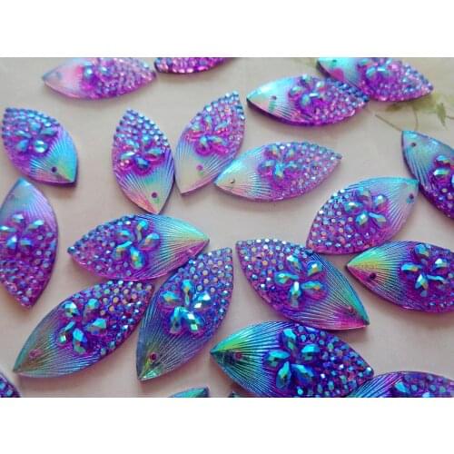 80pcs Sew On rhinestones Navette shape 11*24mm Purple AB colour resin crystal flatback strass gem stones