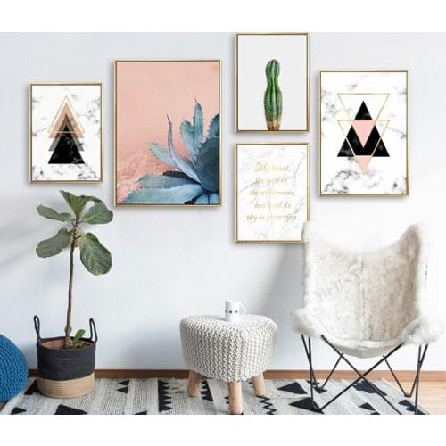 Nordic Style Abstract Print Canvas Painting Polygon Plant Poster Marble Texture Modern Poster Bedroom Decoration Pictures