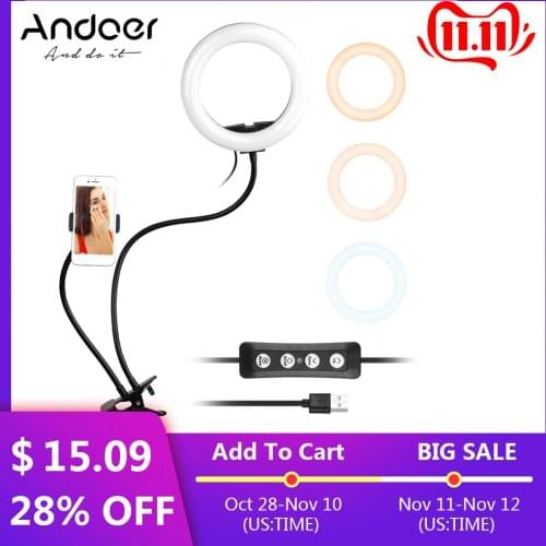 Andoer 8 Inch Two in One LED Ring Light with Metal Hose Support and Phone Holder LED Fill-in Lighting USB Line Control Lamp