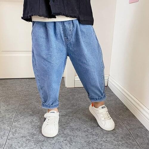 Toddler Kids Pants 2021 Autumn New Baby Boys Jeans Korean Casual Loose Solid Jeans for Boys 2-7 Y Childrens Fashion Denim Pants