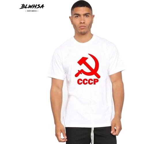 BLWHSA CCCP Printing T Shirt Men Casual Short Sleeve Summer T-shirt Funny Design Soviet Union Flag Print Plus Size Tees Clothing