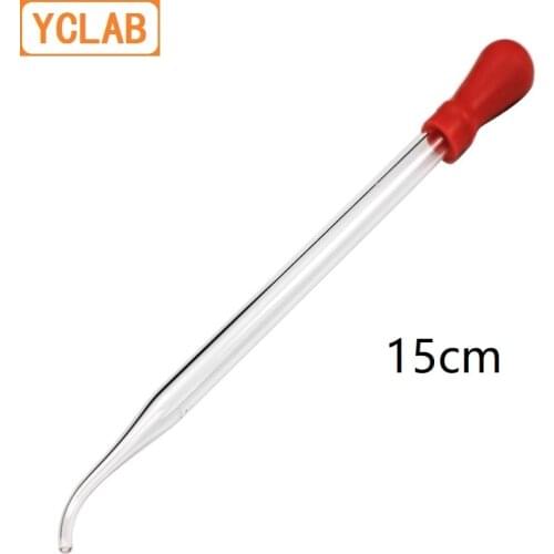 YCLAB 15cm Dropping Pipette Clear Glass Curved Tip with Red Latex Rubber Nipple Chemical Experiment Essential Oil Makeup