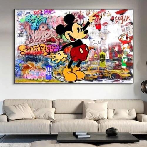 Disney Banksy Graffiti Street Art Mickey Mouse Canvas Painting Art Poster and Cuadros Print Art Pictures for Living Room Decor