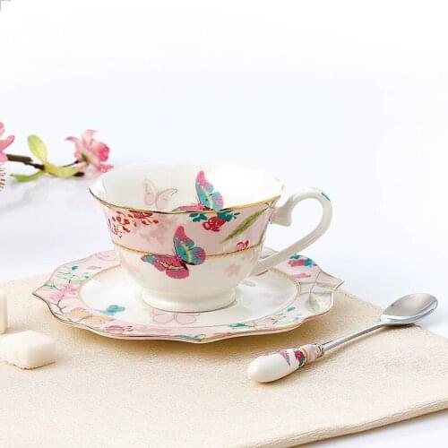 Nordic Porcelain Espresso Coffee Cup And Saucer Set Creative Sakura Butterfly Bone China Flower Teacup Household Ceramic Teaware