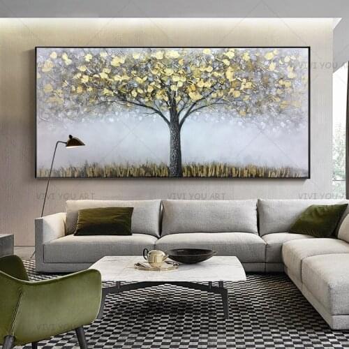Colorful Abstract Big Tree Sheet Oil Painting Canvas For Room Decor Modern 100% Handmade Picture Painting