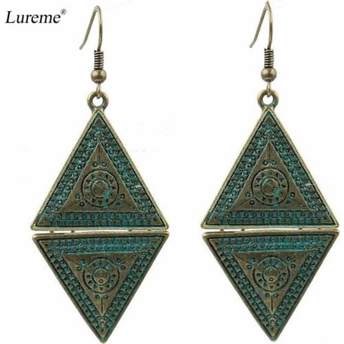 Lureme Vintage Bronze Green Geometric Triangle Boho Dangle Earrings for Women and Girls (er005791)