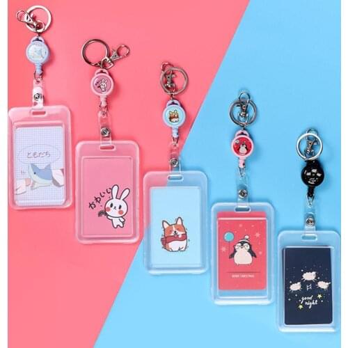 Cute Cartoon Retractable Card Holder Portable ID Name Card Protector Badge Nurse Doctor Exhibition Card Sleeve Keychain Pull Key