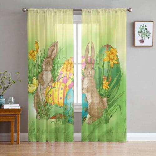 Cartoon Rabbits Easter Eggs Sheer Curtains for Living Room Bedroom Kitchen Tulle for Windows Voile Yarn Curtains for Bedroom