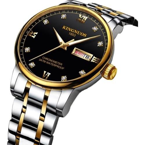 Trendy Steel Belt Double Calendar Mens Watch Diamond Waterproof Luminous Roman Numeral Male Large Dial Unique Wristwatch Mens