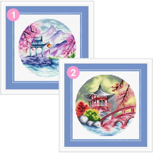 Cross Stitch Kit C1518 Chinese Style Landscape Pavilion Precision Printing Fishxx Handmade Sewing