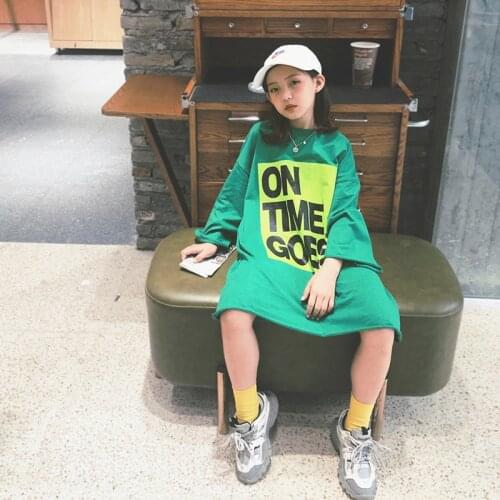 2021 Spring Summer New Girl T-shirts Teenagers Letter Printing Lazy Long-sleeved T-shirt Dress Kid Medium-length Large-size Top