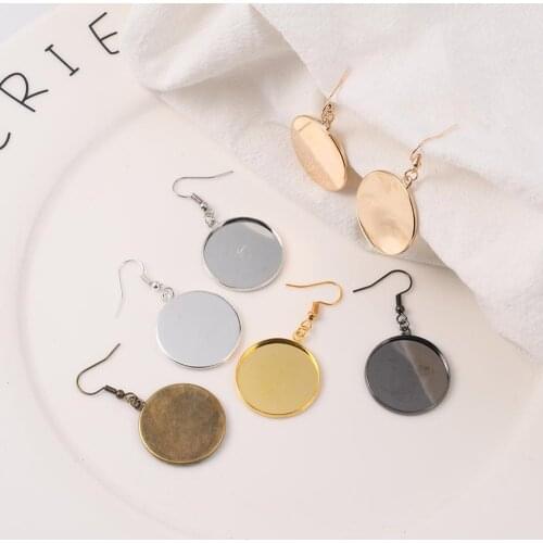 10pcs 10-25mm Tray Bezel Cabochon Earring Hook Blank Setting Round Glass Cameo Pendant Ear Base Findings For DIY Jewelry Making