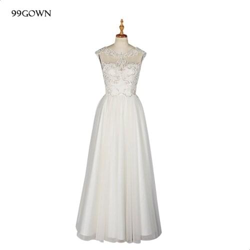 99GOWN 2021 Simple Long Lace Dress For Wedding Guest Sleevelss Luxury Embroidery Beading Bridesmaid Dress For Wedding Party