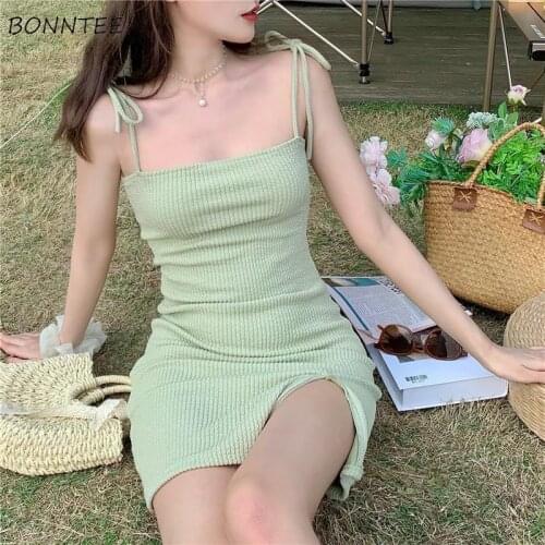 Sleeveless Dresses Women Sexy Ladies Vestidos Solid Side-slit Mini Summer Newest Vacation Simple All-match Fashion Ins Vintage